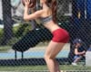 Amanda Cerny In Shorts And Tank Top Playing Basketball In Beverly Hills